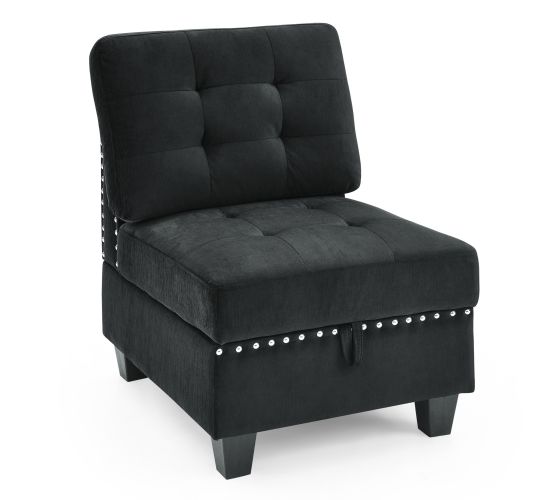 Single Chair for Modular Sectional,Black Velvet (26.5"x31.5"x36") Single Chair for Modular Sectional,Black Velvet (26.5"x31.5"x36")