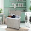 Laundry Hamper With Lid PE Rattan Powder Coating Frame Clothes Hampers with 02 Removable Bags, Wheels, 160L, Grey Color