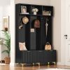 ON-TREND Modern Large Storage Hall Tree with Bench, Multi-functional Storage Bench with High Gloss Fluted Doors