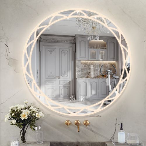 36" Round LED Bathroom Mirror ‚ÄìAdjustable Color Temperatures and Anti-Fog, Wall-Mounted Design