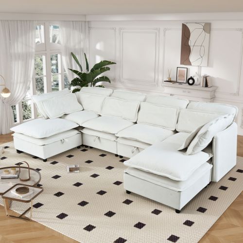 U_Style Double-Layer Cushion Modern Large U-Shaped Modular Sofa, Freely Combinable 6-Seater with Storage Function, Convertible to Sofa Bed U_Style Double-Layer Cushion Modern Large U-Shaped Modular Sofa, Freely Combinable 6-Seater with Storage Function, Convertible to Sofa Bed