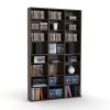 Media Shelving Unit, 6 Fixed Shelves, 18 Adjustable Shelves, Wide Base for Stability in Espresso Brown
