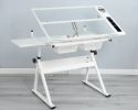 WHITE adjustable tempered glass drafting printing table with chair