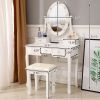 Vanity Table Set with Lighted Mirror, Makeup Dressing Table with 10 LED Lights, Touch Switch, 5 Drawers, Removable Organizer