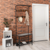 Rustic Brown 3-in-1 Hall Tree with Bench, Coat and Shoe Rack - Industrial Style, Adjustable Hooks, High-Capacity Storage for Entryway, Foyer, Mudroom