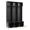 ON-TREND Modern Large Storage Hall Tree with Bench, Multi-functional Storage Bench with High Gloss Fluted Doors