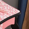 Kids Gisele Leopard Print Wooden Vanity Set with Tri-Fold Mirror Table and Chair, Pink/Black,