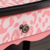 Kids Gisele Leopard Print Wooden Vanity Set with Tri-Fold Mirror Table and Chair, Pink/Black,