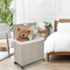 Laundry Hamper With Lid PE Rattan Powder Coating Frame Clothes Hampers with 02 Removable Bags, Wheels, 160L, Grey Color