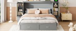 Queen Size Murphy Bed Wall Bed with Drawer and Rattan Decoration with 2 Storage Cabinets, One set of Sockets & USB Ports, Pulley Structure Design