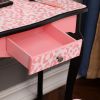Kids Gisele Leopard Print Wooden Vanity Set with Tri-Fold Mirror Table and Chair, Pink/Black,