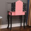 Kids Gisele Leopard Print Wooden Vanity Set with Tri-Fold Mirror Table and Chair, Pink/Black,