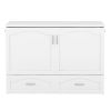 Full Size Murphy Bed Wall Bed with drawer and a set of Sockets & USB Ports, Pulley Structure Design, White