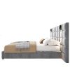 Upholstered Queen bed,with reading lamp and USB port, wide headboard,without bedside tables and mattress, velvet, grey