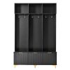 ON-TREND Modern Large Storage Hall Tree with Bench, Multi-functional Storage Bench with High Gloss Fluted Doors