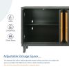 Handcrafted Premium Grain Panels,Rattan Sideboard Buffer Cabinet With 4 Rattan Doors