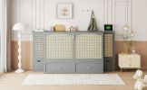 Queen Size Murphy Bed Wall Bed with Drawer and Rattan Decoration with 2 Storage Cabinets, One set of Sockets & USB Ports, Pulley Structure Design