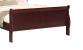 Louis Phillipe Brown Cherry Finish King Size Panel Sleigh Bed Solid Wood Wooden Bedroom Furniture