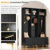 ON-TREND Modern Large Storage Hall Tree with Bench, Multi-functional Storage Bench with High Gloss Fluted Doors