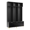 ON-TREND Modern Large Storage Hall Tree with Bench, Multi-functional Storage Bench with High Gloss Fluted Doors