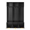 ON-TREND Modern Large Storage Hall Tree with Bench, Multi-functional Storage Bench with High Gloss Fluted Doors