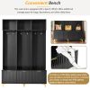 ON-TREND Modern Large Storage Hall Tree with Bench, Multi-functional Storage Bench with High Gloss Fluted Doors