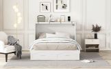 Full Size Murphy Bed Wall Bed with drawer and a set of Sockets & USB Ports, Pulley Structure Design, White