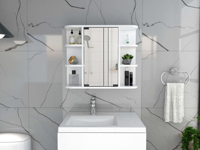 Valdez Medicine Cabinet With Six Shelves; Mirror Cabinet