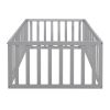 Twin Size Wood Floor Bed Frame with Fence and Door