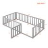 Twin Size Wood Floor Bed Frame with Fence and Door