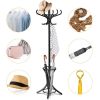 Wooden Standing Coat Rack Tree with 12 Hooks and Umbrella Stand